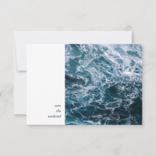 Minimal Modern Photo Blue Ocean Wedding Weekend Save The Date