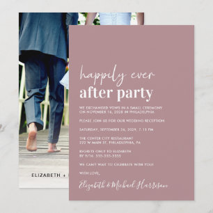 Minimal Modern Photo Dusty Rose Wedding Reception Announcement