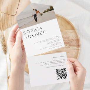 Minimal Modern Photo & QR Code Wedding All In One Invitation