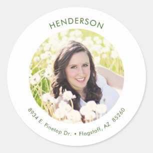 Minimal Modern Photo Return Address Classic Round Sticker