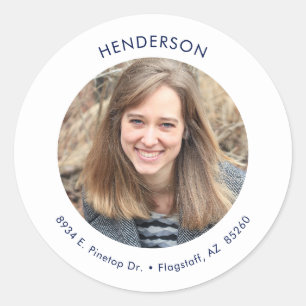 Minimal Modern Photo Return Address Classic Round Sticker