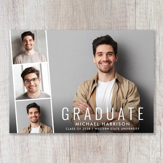 Minimal Modern Photo Strip Graduation Announcement (Share the pride and excitement of your grad's achievement with friends and family near and far)