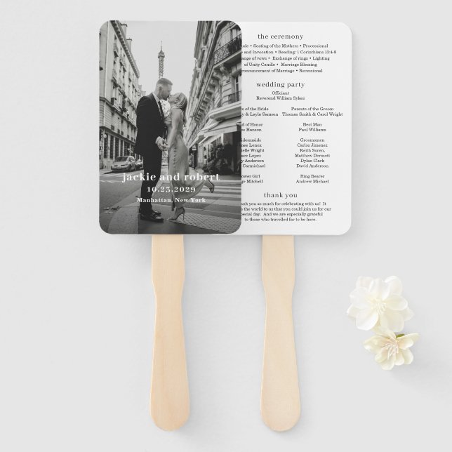 Minimal Modern Photo Wedding Program Hand Fan (Front and Back)