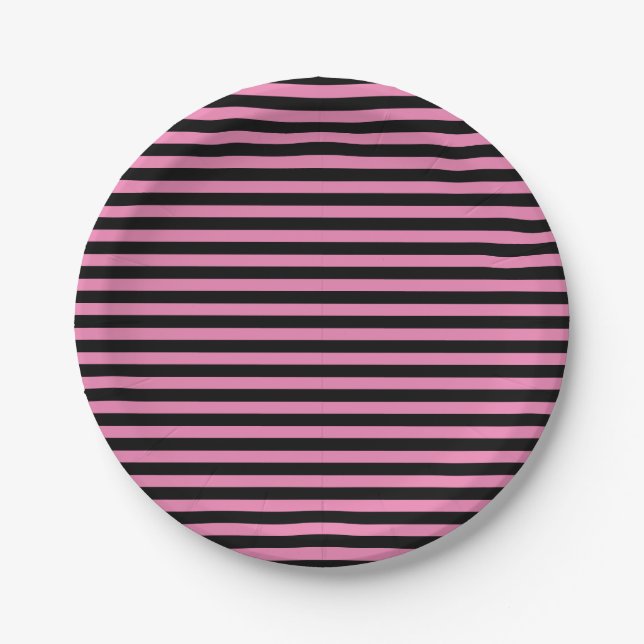 Minimal Modern Pink and Black Striped Paper Plate (Front)