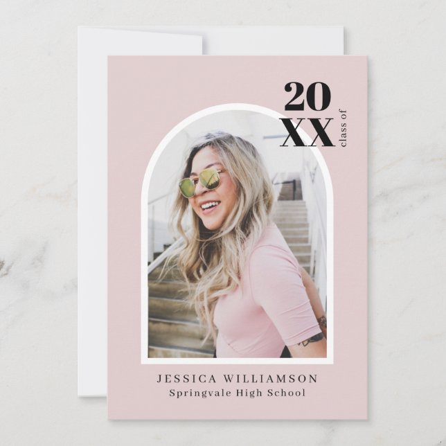 Minimal Modern Pink Arch Photo Graduation Party Invitation (Front)