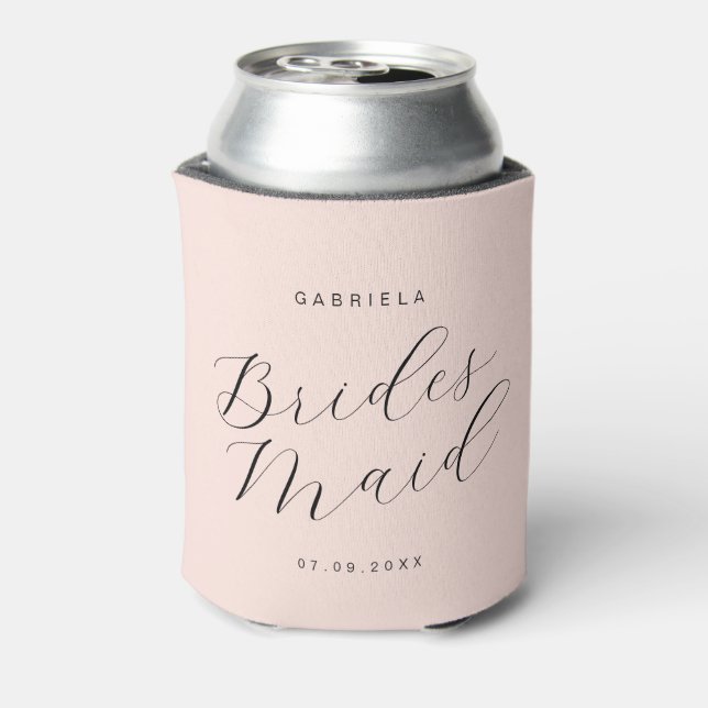 Minimal modern pink custom bridesmaid can cooler (Can Back)