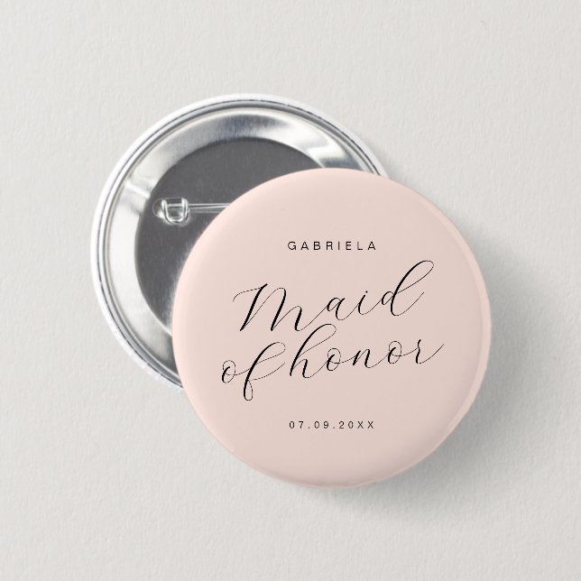 Minimal modern pink custom maid of honour 2 inch round button (Front & Back)