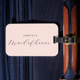 Minimal modern pink custom maid of honour  luggage tag