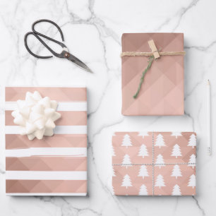 Minimal modern pink gold stripes xmas tree  wrapping paper sheet