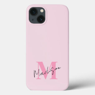 Minimal Modern Pink Initial Monogram iPhone 13 Case