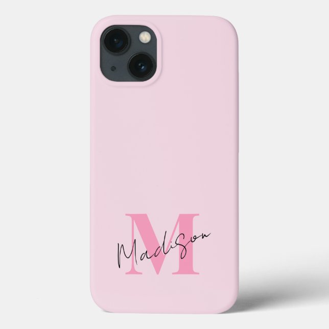 Minimal Modern Pink Initial Monogram Case-Mate iPhone Case (Back)