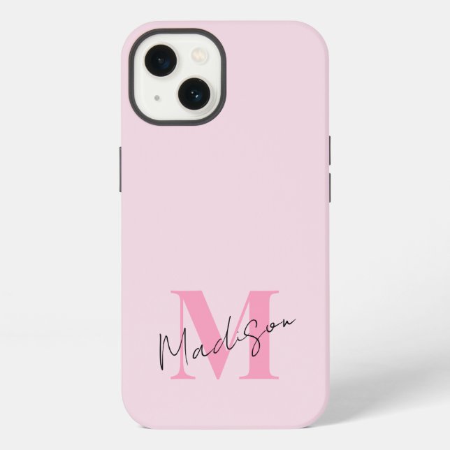 Minimal Modern Pink Initial Monogram iPhone Case (Back)