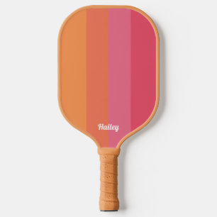 Minimal Modern Pink & Orange Stripes Personalized Pickleball Paddle