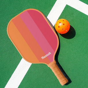 Minimal Modern Pink & Orange Stripes Personalized Pickleball Paddle