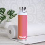 Minimal Modern Pink Orange Stripes Personalized  Water Bottle<br><div class="desc">Trendy,  minimal,  modern pink and orange stripes,  personalize it with your name printed in a white script font.</div>