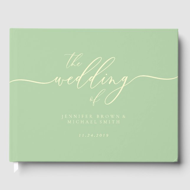 Minimal Modern Pistachio & Cream Wedding Guest Book (Front)