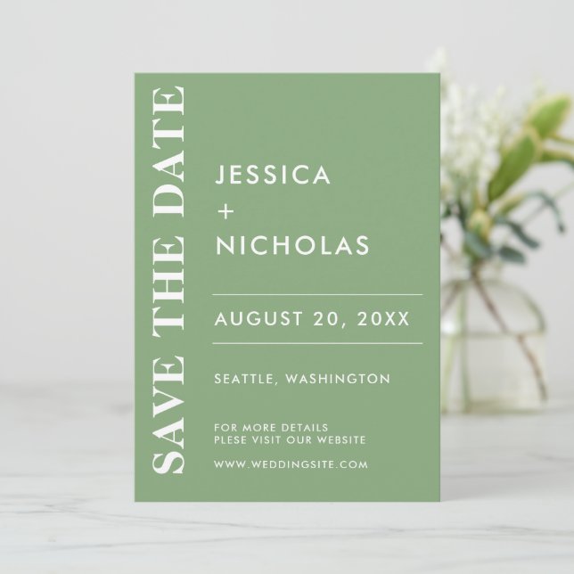 Minimal Modern Pistachio Elegant Wedding Save The Date (Standing Front)