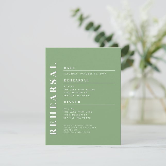 Minimal Modern Pistachio Rehearsal Dinner Elegant Invitation (Standing Front)