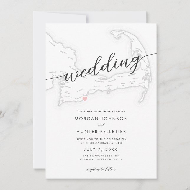 Minimal Modern Popponesset Inn Map Wedding Invitation (Front)