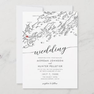 Minimal Modern Portland Maine Map Wedding Invitation