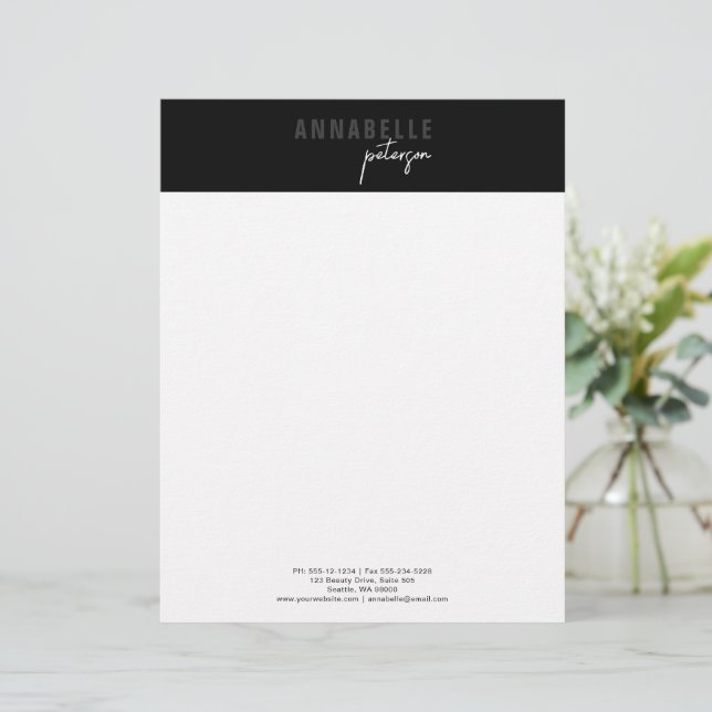 Minimal Modern Professional Black Simple Letterhead (Standing Front)