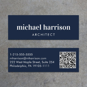 Minimal Modern Professional QR Code Blue Mini Business Card