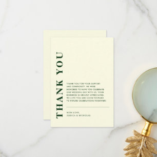 Minimal Modern QR Code Ivory & Green Wedding Thank You Card
