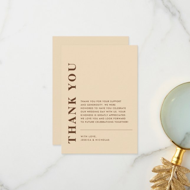 Minimal Modern QR Code Light Beige Wedding Thank You Card (Front/Back In Situ)