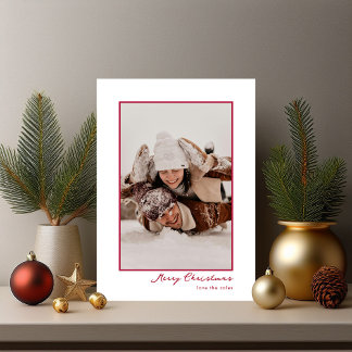 Minimal Modern Red One Photo Merry Christmas Card