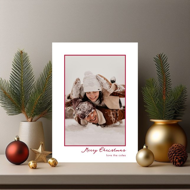 Minimal Modern Red One Photo Merry Christmas Card (Creator Uploaded)