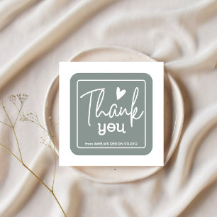 Minimal modern sage green thank you script order square sticker