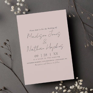Minimal Modern Script Blushing Rose Wedding Invitation