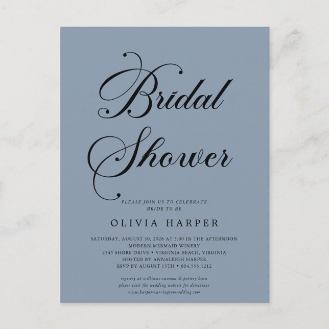 Minimal Modern Script Bridal Shower Invitation Postcard (Front)