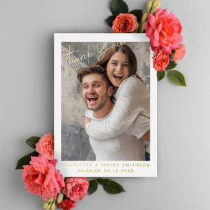  Minimal & Modern Script Custom Wedding Thank You Foil Holiday Card
