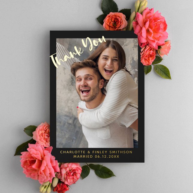  Minimal & Modern Script Custom Wedding Thank You  Foil Holiday Card (Creator Uploaded)