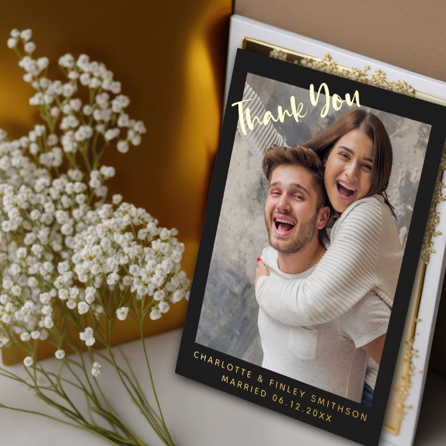  Minimal & Modern Script Custom Wedding Thank You  Foil Holiday Postcard (Creator Uploaded)