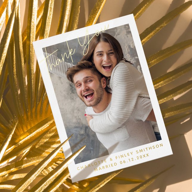  Minimal & Modern Script Custom Wedding Thank You  Foil Holiday Postcard (Creator Uploaded)