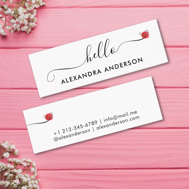 Minimal Modern Script Hello Heart Mini Business Card (Minimal Modern Script Hello Heart Mini Business Card)