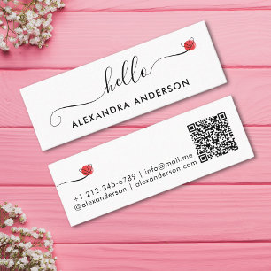 Minimal Modern Script Hello Heart QR Code Mini Business Card