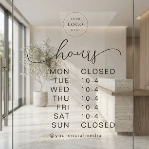 Minimal Modern Script Opening Hours Business Logo Window Cling