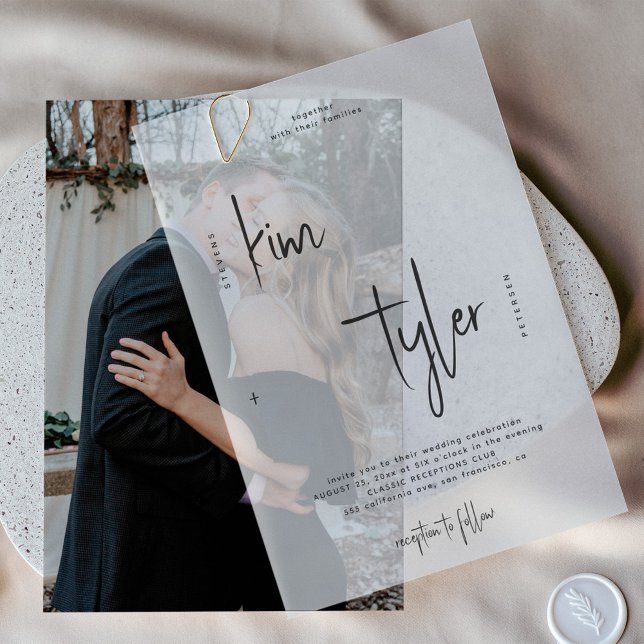 Minimal modern script overlay wedding vellum invitations (Creator Uploaded)