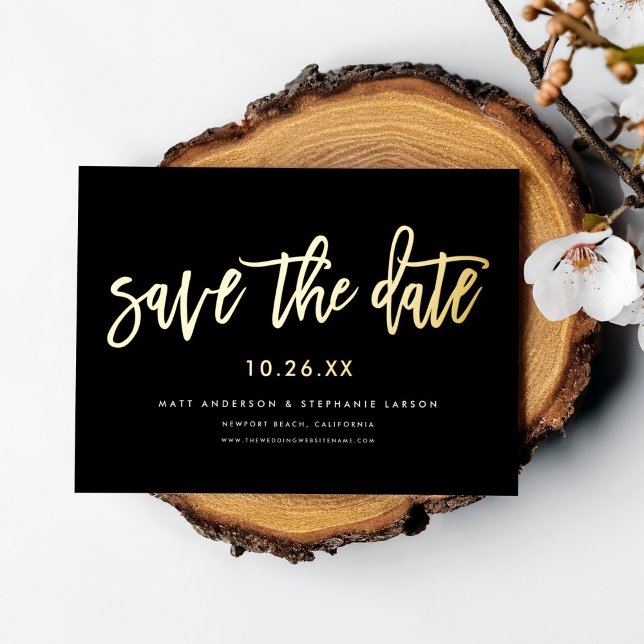 Minimal Modern Script  Save The Date Black Gold (Creator Uploaded)