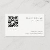 Minimal Modern Simple Black & White Script QR Code Business Card (Back)