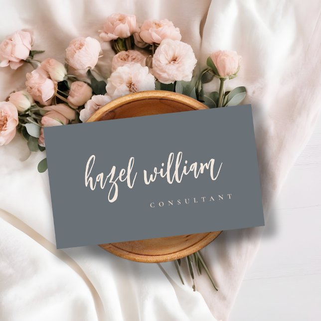 Minimal Modern Simple Blush Blue Grey Script Business Card (Creator Uploaded)