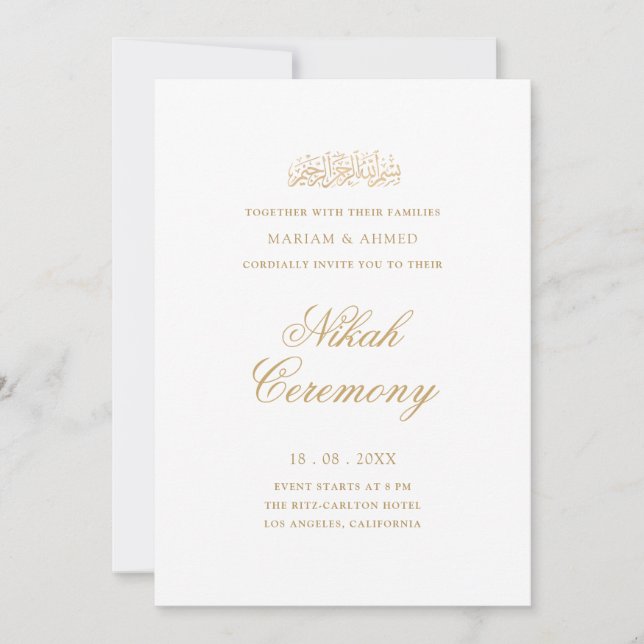 Minimal Modern Simple Gold Script Nikah Ceremony Invitation (Front)