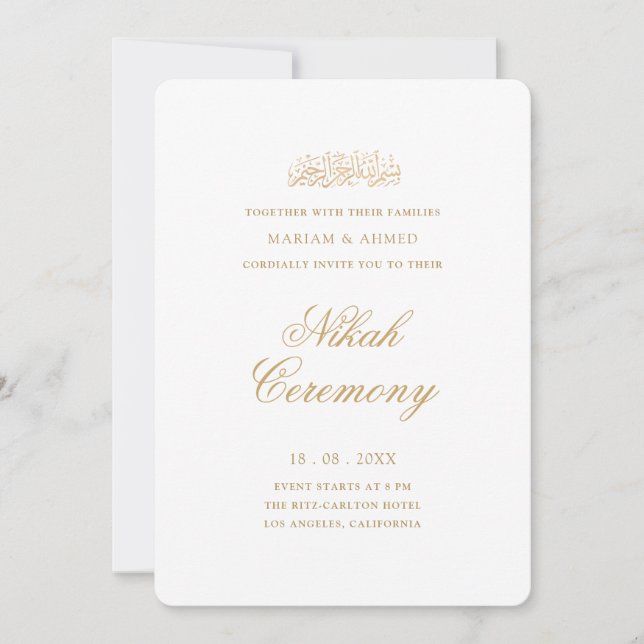 Minimal Modern Simple Gold Script Nikah Ceremony Invitation (Front)