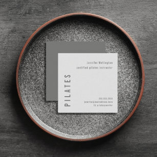 Minimal Modern Simple Grey Pilates Fitness Square Business Card