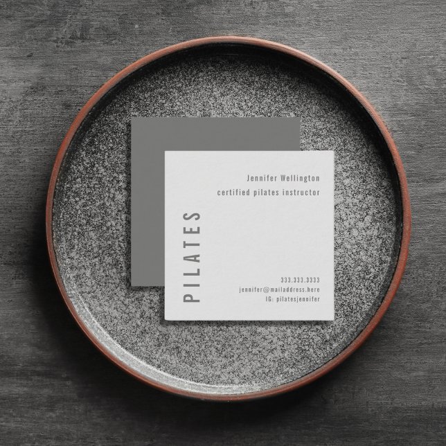 Minimal Modern Simple Grey Pilates Fitness Square Business Card (Creator Uploaded)
