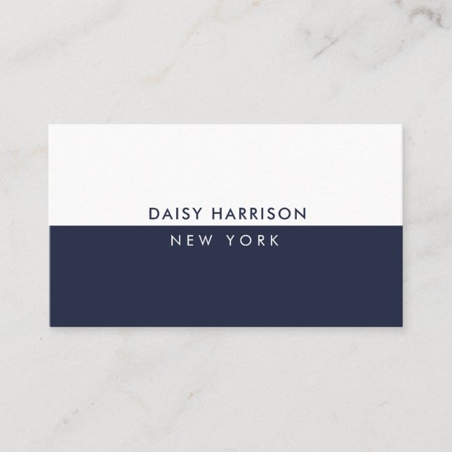 Minimal Modern Simple Luxury Navy and White Business Card (Front)