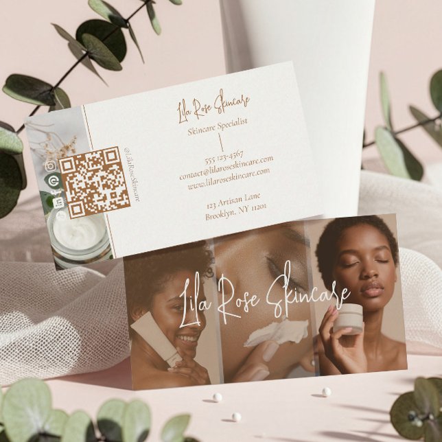Minimal Modern Skincare Esthetician Photo Collage  Business Card (Minimal Modern Skincare Esthetician Photo Collage Business Card)